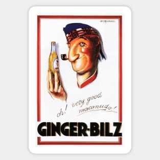 GINGER BILZ Vintage Soda Beverage Advertisement by Achille Mauzan Lithograph Sticker